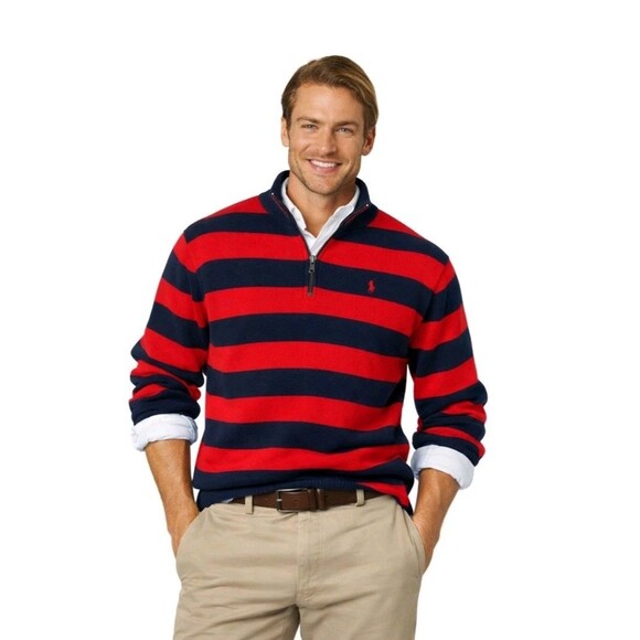 Other - Vintage Polo Ralph Lauren Rugby Striped 1/4 Zip Pullover Sweatshirt XL Oversized